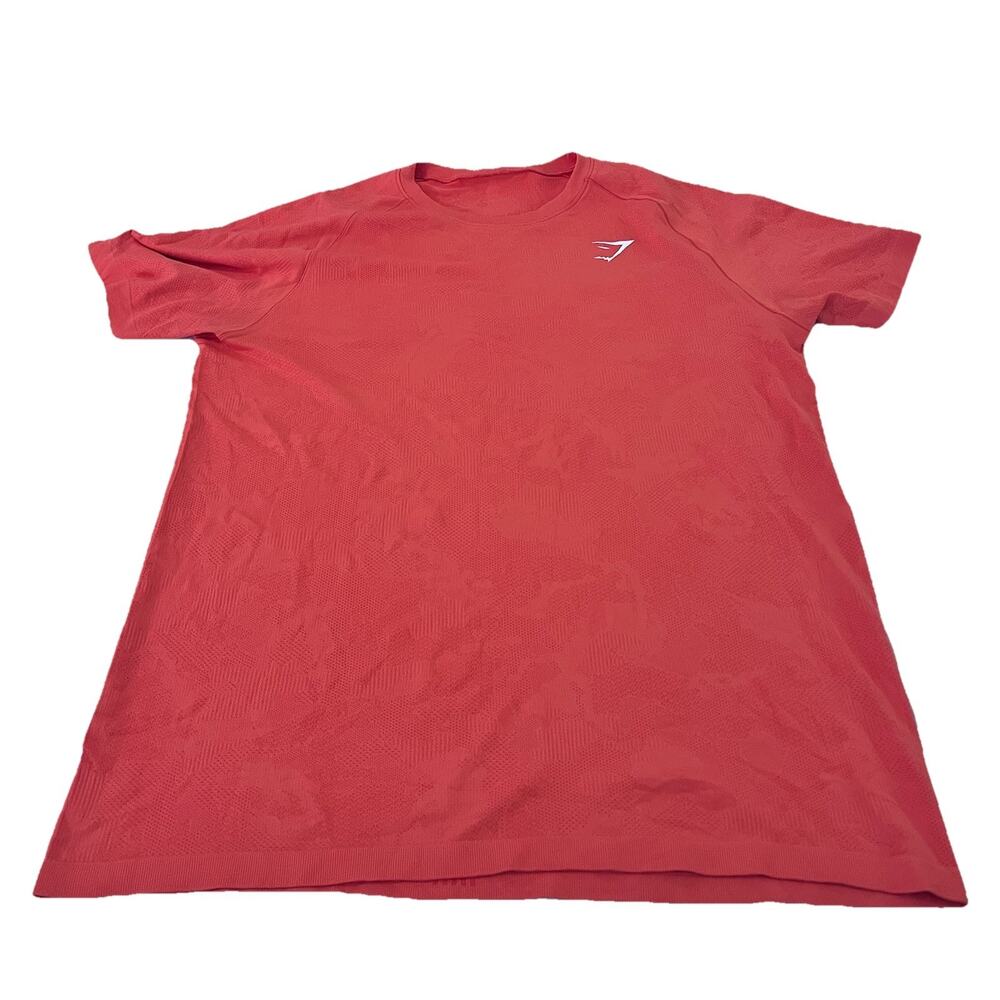 Gymshark Geo Seamless Camo Orange Men Size M/L Short Sleeve Activewear Top